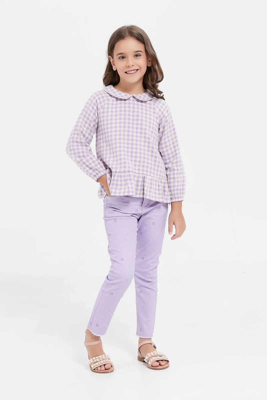 Girls Lilac Plain Skinny Fit Trousers