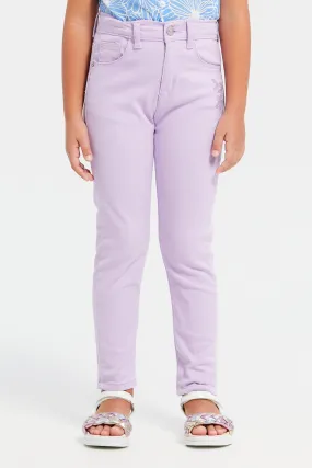 Girls Lilac Plain Slim Fit Trouser