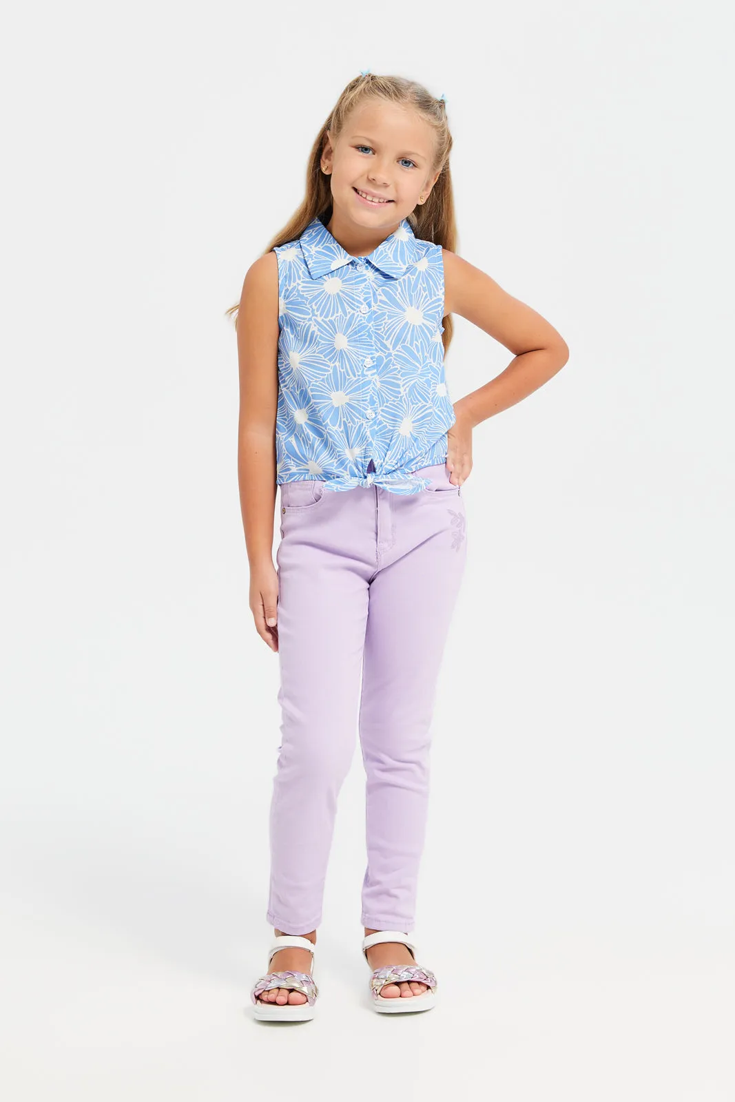 Girls Lilac Plain Slim Fit Trouser