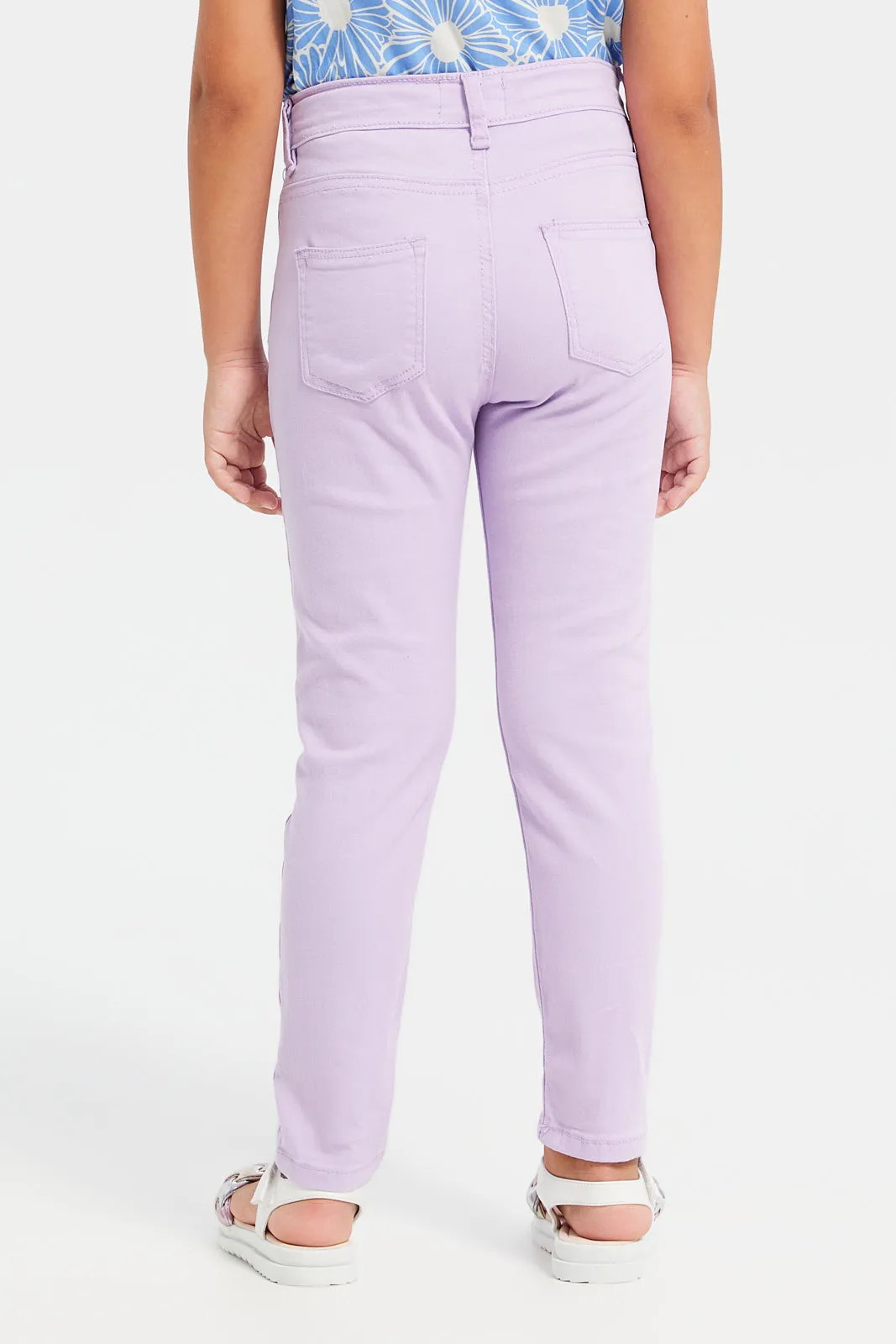 Girls Lilac Plain Slim Fit Trouser