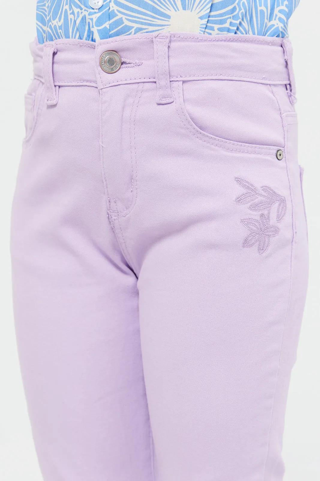 Girls Lilac Plain Slim Fit Trouser