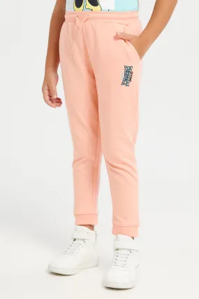 Girls Orange Give Me Perfect Likes Print Track Pants