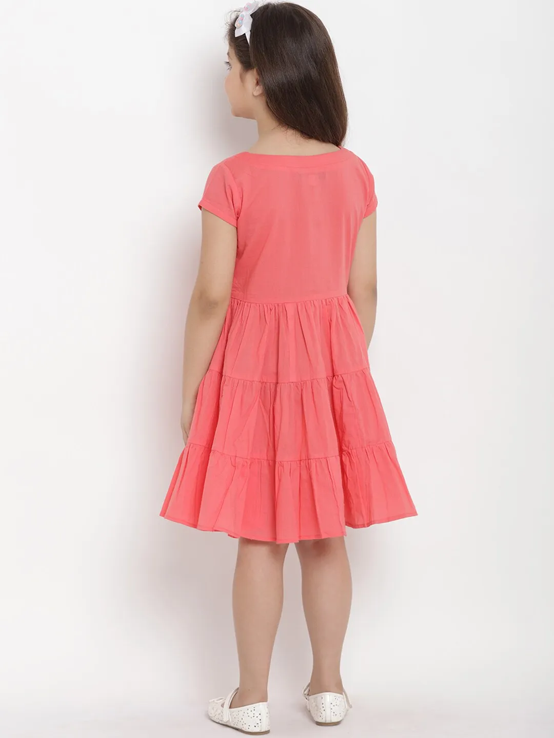 Girl's Peach Fit And Flare Dress  - NOZ2TOZ KIDS