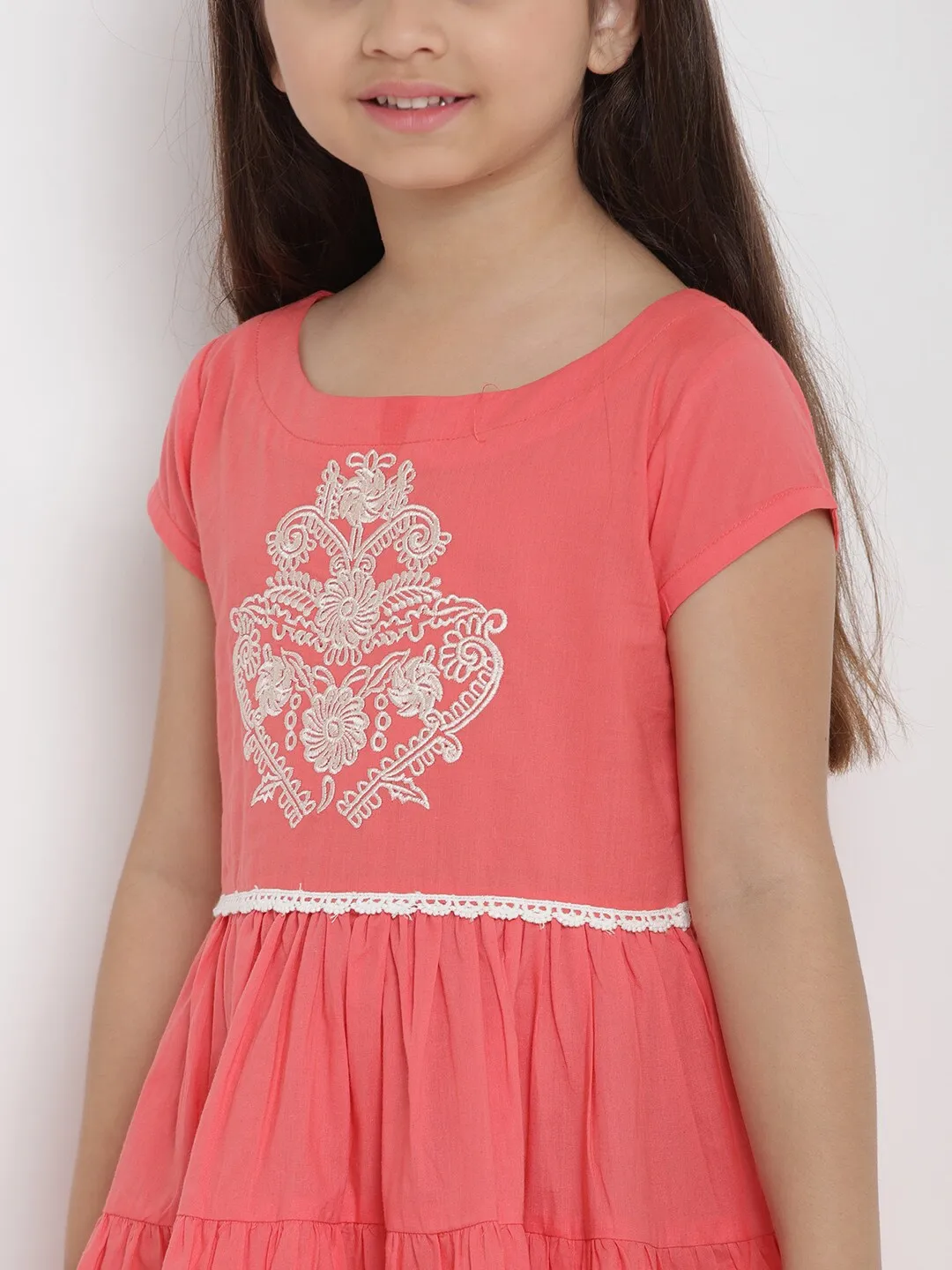 Girl's Peach Fit And Flare Dress  - NOZ2TOZ KIDS