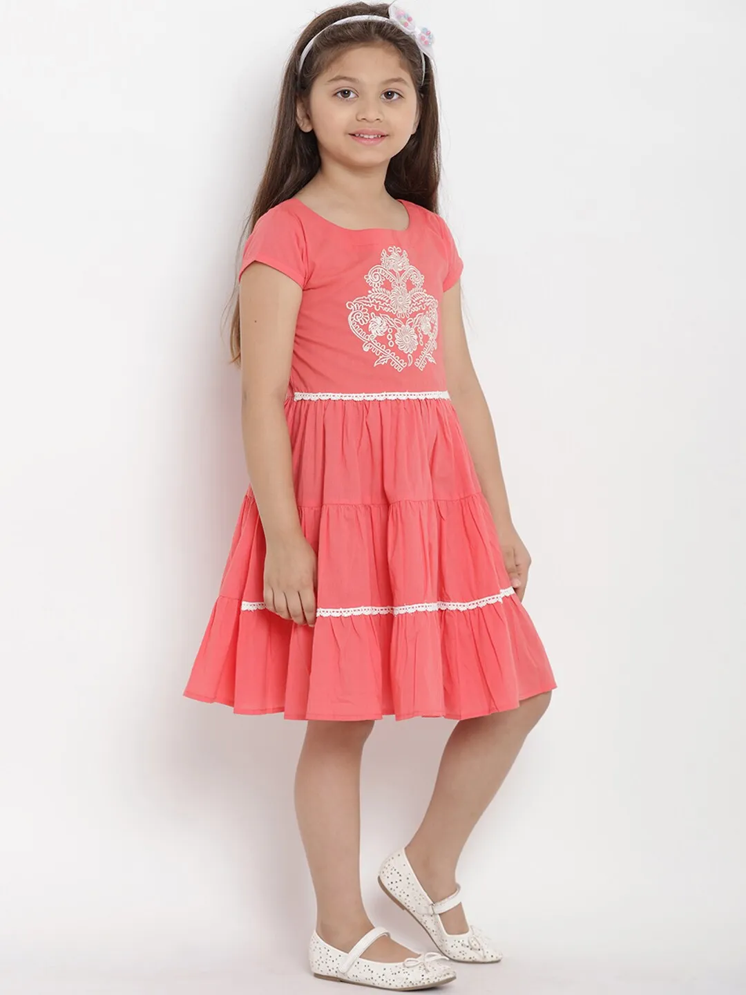 Girl's Peach Fit And Flare Dress  - NOZ2TOZ KIDS