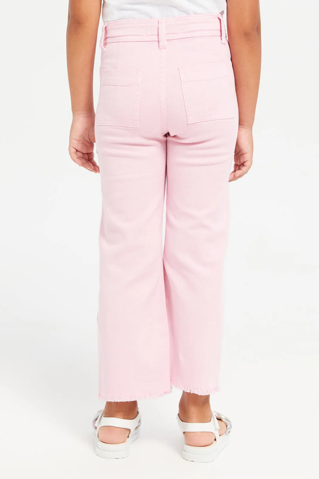 Girls Pink Flared Denim Trousers