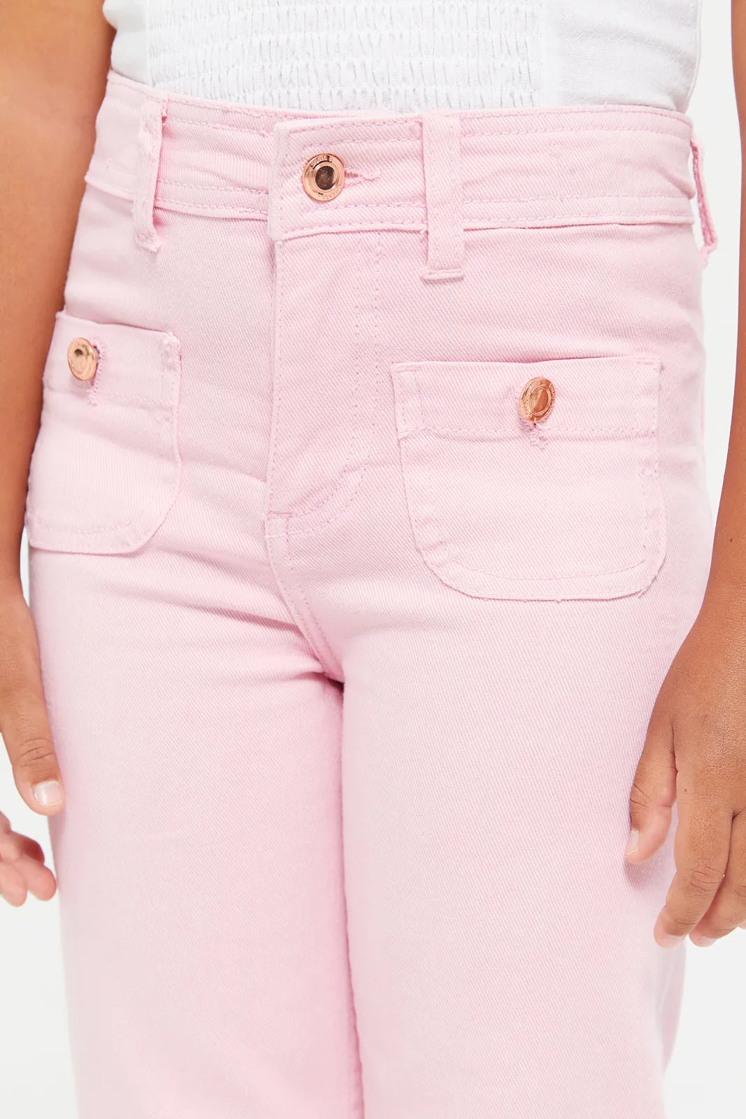 Girls Pink Flared Denim Trousers