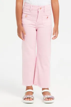 Girls Pink Flared Denim Trousers