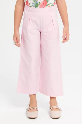 Girls Pink Plain Lyocell Wide Leg Trouser