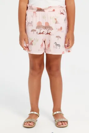 Girls Pink Printed Shorts