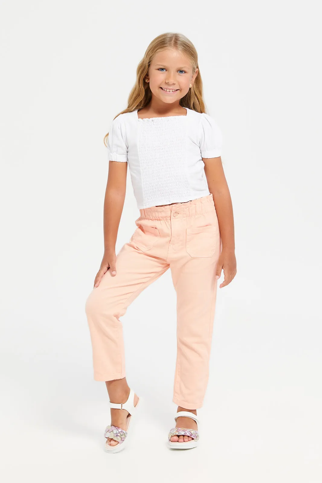 Girls Pink Straight Fit Trousers