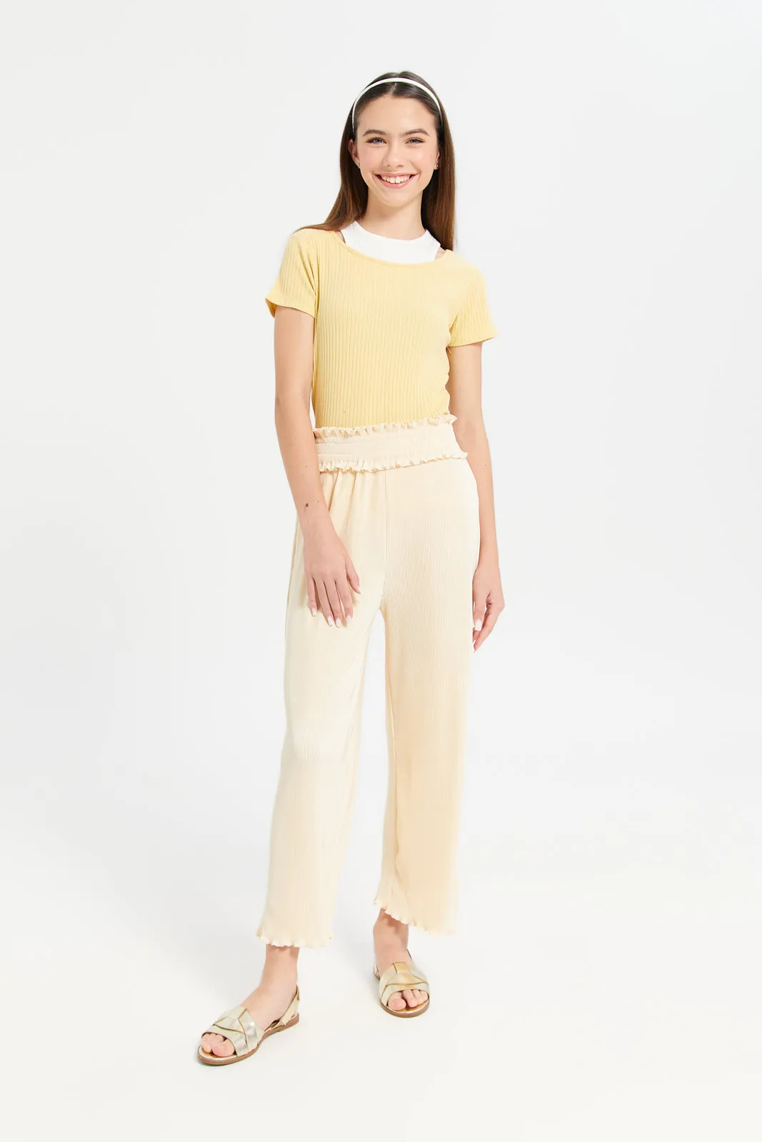 Girls Senior Yellow Casual Trousers