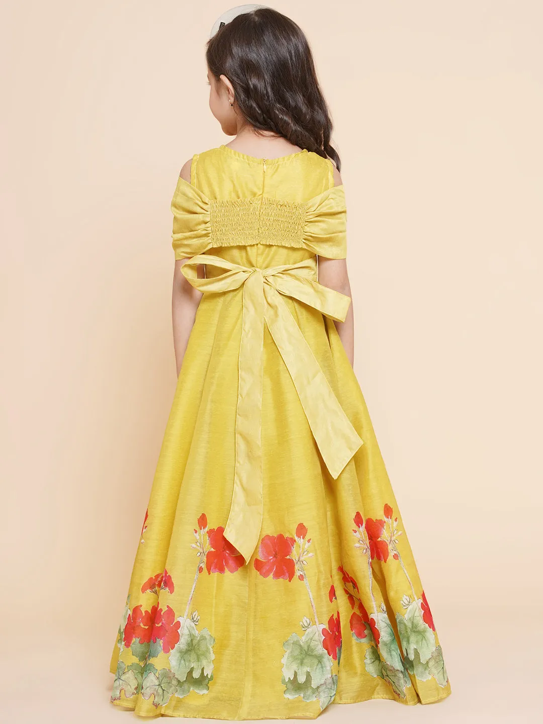 Girl's Yellow Floral Printed Dress - Bitiya By Bhama