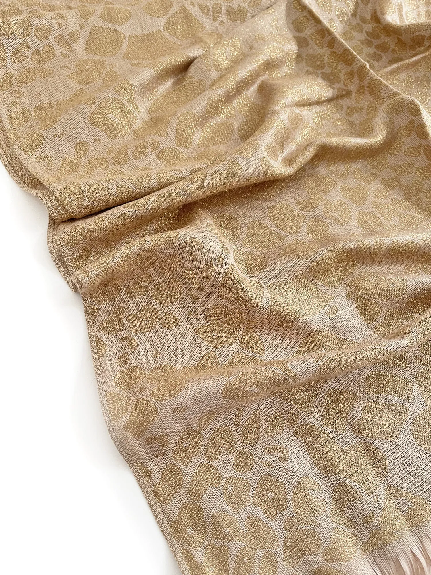 GOLD SPARKLY METALLIC LEOPARD PRINT EVENING SHAWL SCARF