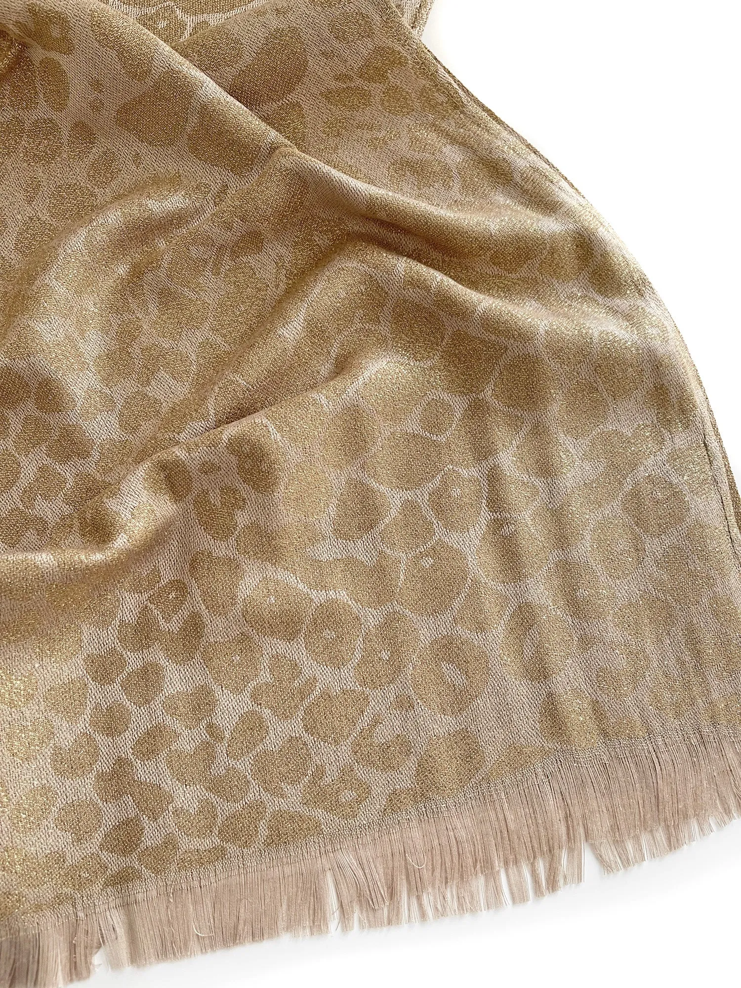 GOLD SPARKLY METALLIC LEOPARD PRINT EVENING SHAWL SCARF