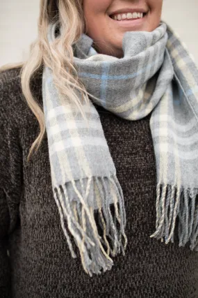 Gray Cream Lt Blue Plaid Scarf