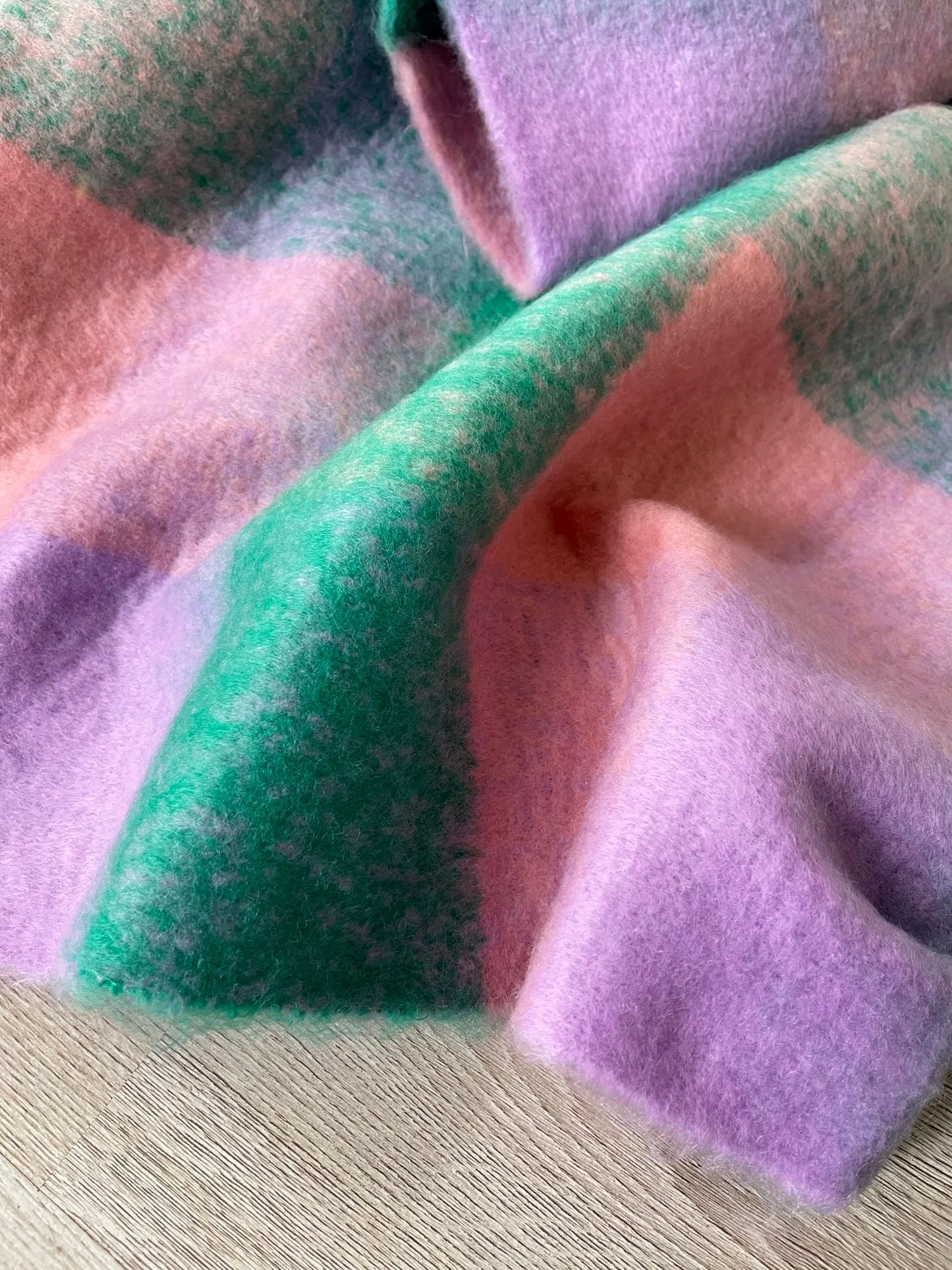 GREEN CHECKED WOOL RAINBOW BLANKET SCARF OVERSIZED WINTER SHAWL WRAP