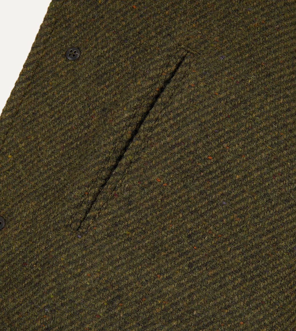 Green Donegal Wool Twill Raglan Coat