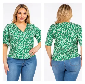 Green Plus Floral Top