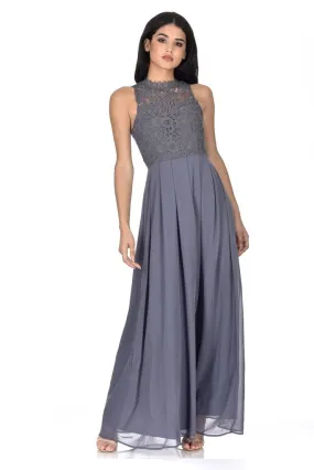 Grey High Neck Crochet Maxi Dress