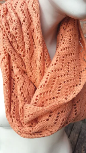 Handmade cowl, infinity scarf, mobius scarf, in burnt orange Acrylic mix yarn.