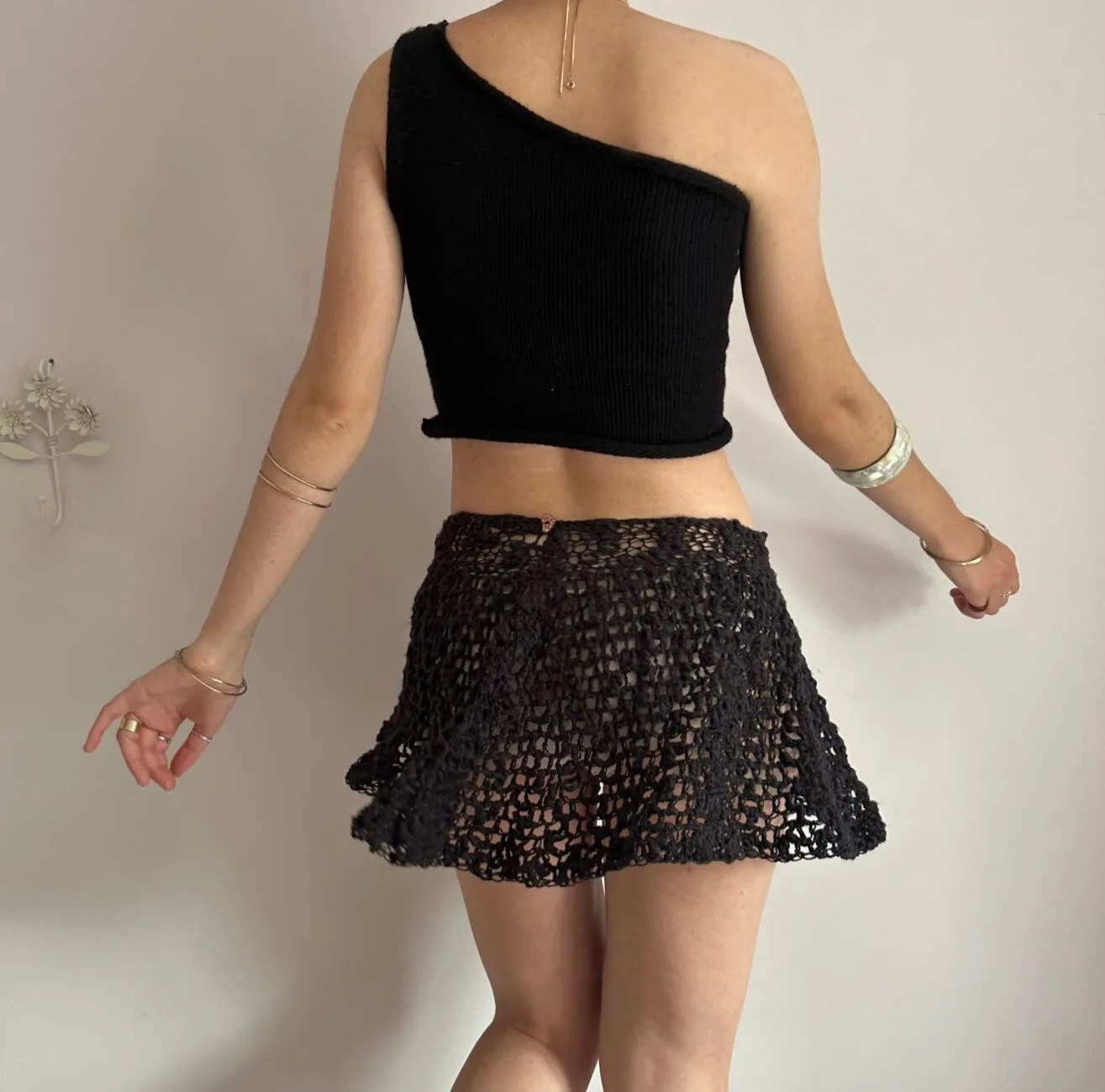 Handmade lace crochet rara skirt in black