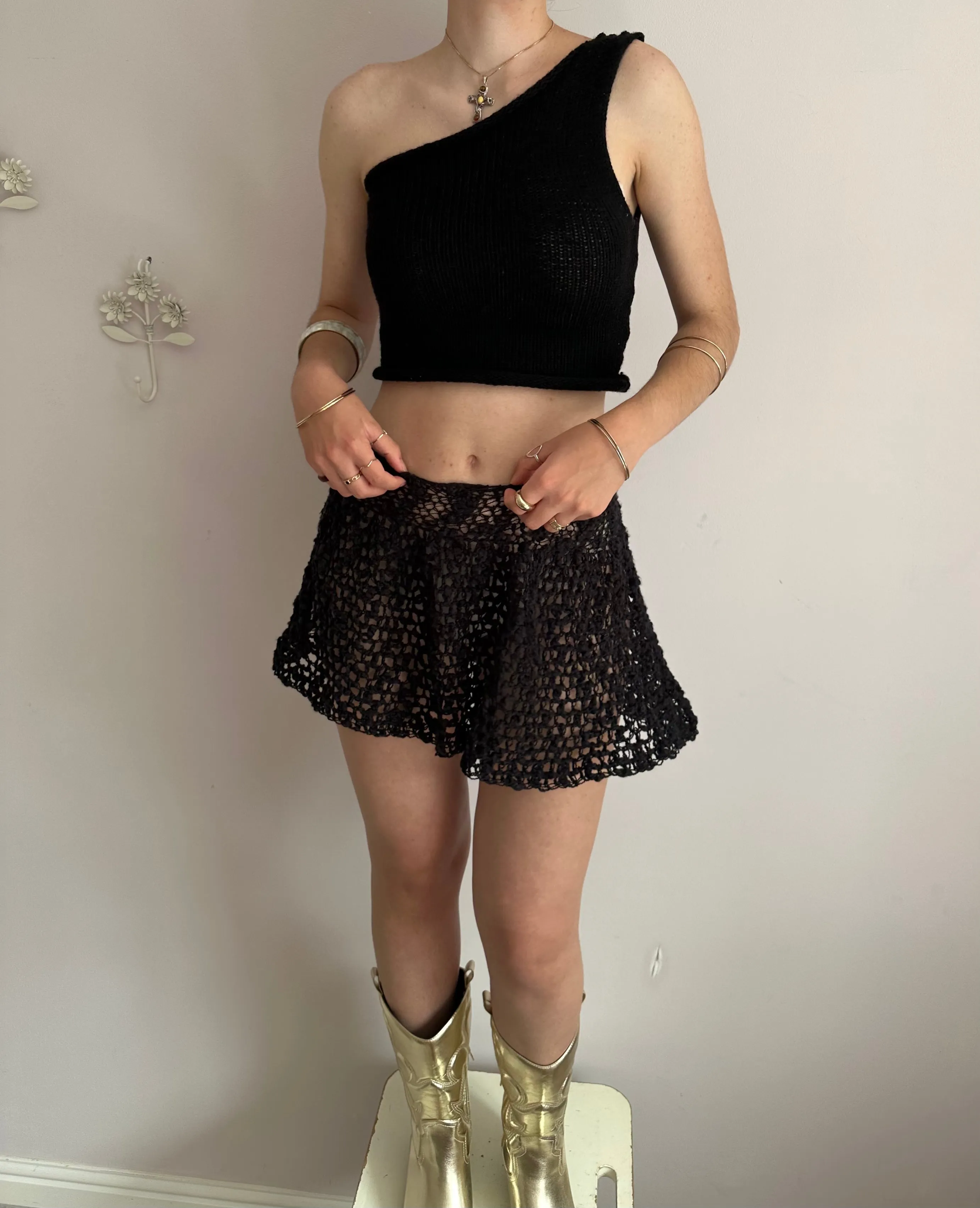 Handmade lace crochet rara skirt in black