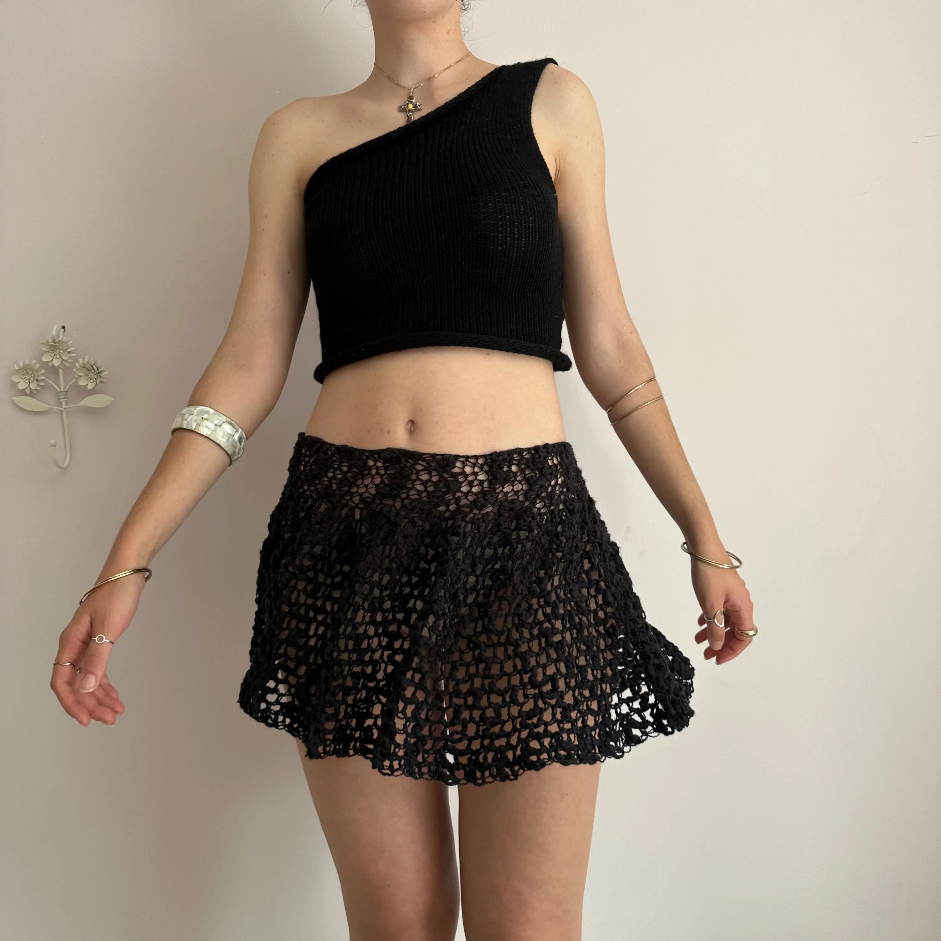 Handmade lace crochet rara skirt in black