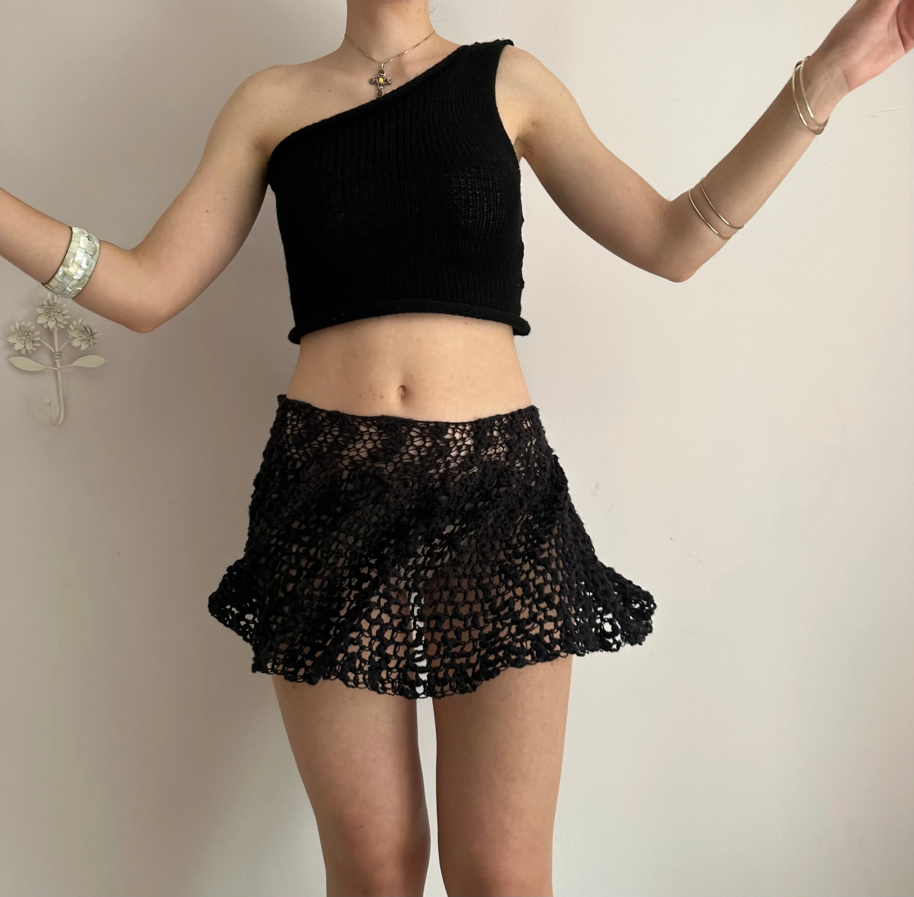 Handmade lace crochet rara skirt in black