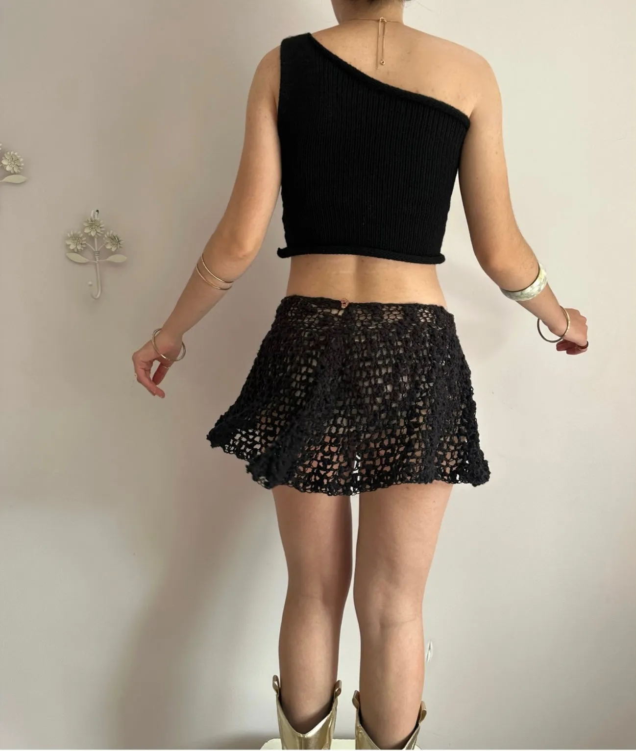 Handmade lace crochet rara skirt in black