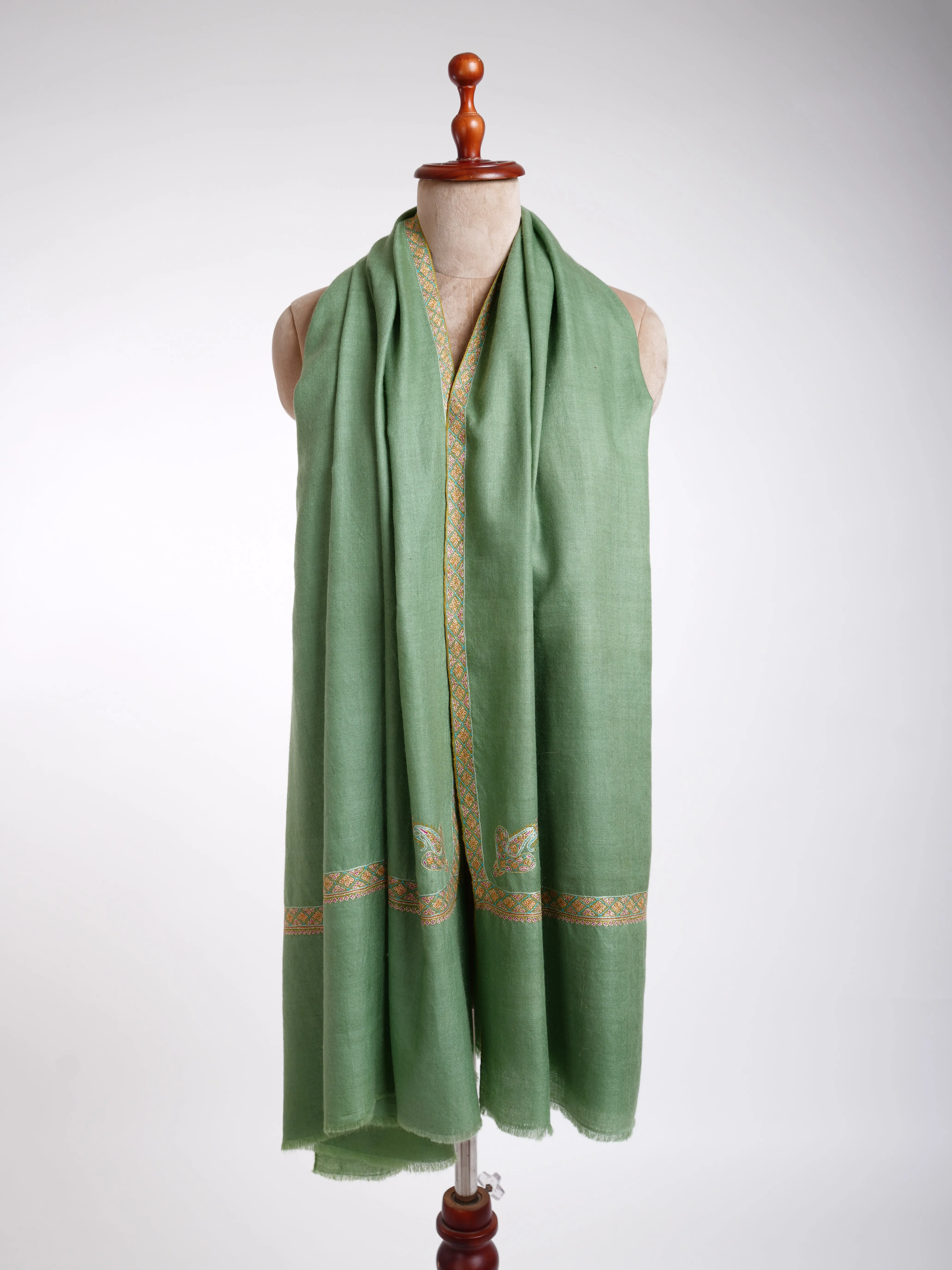 Hashia Kashmiri Embroidery Pashmina Shawl Emerald