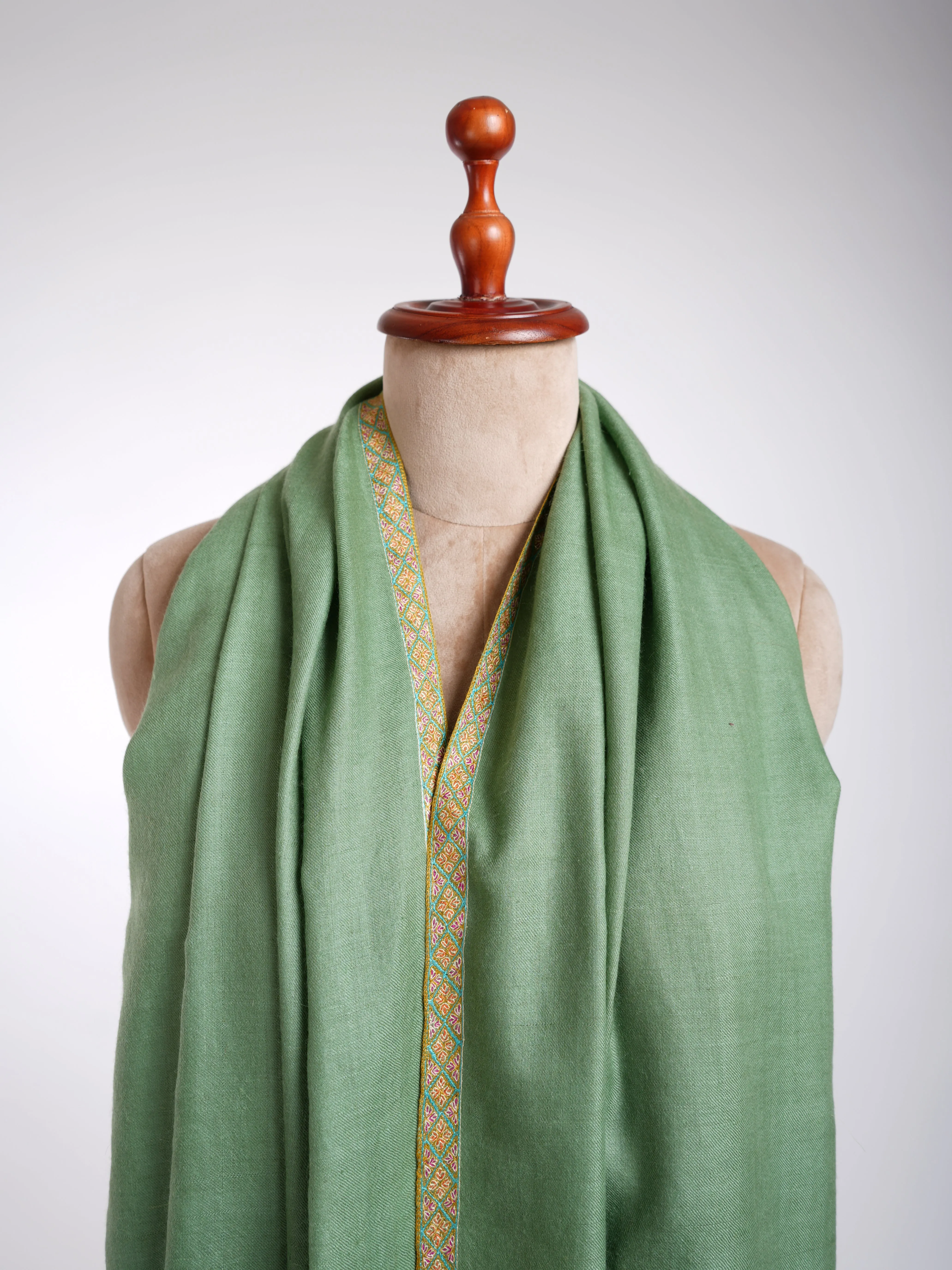 Hashia Kashmiri Embroidery Pashmina Shawl Emerald