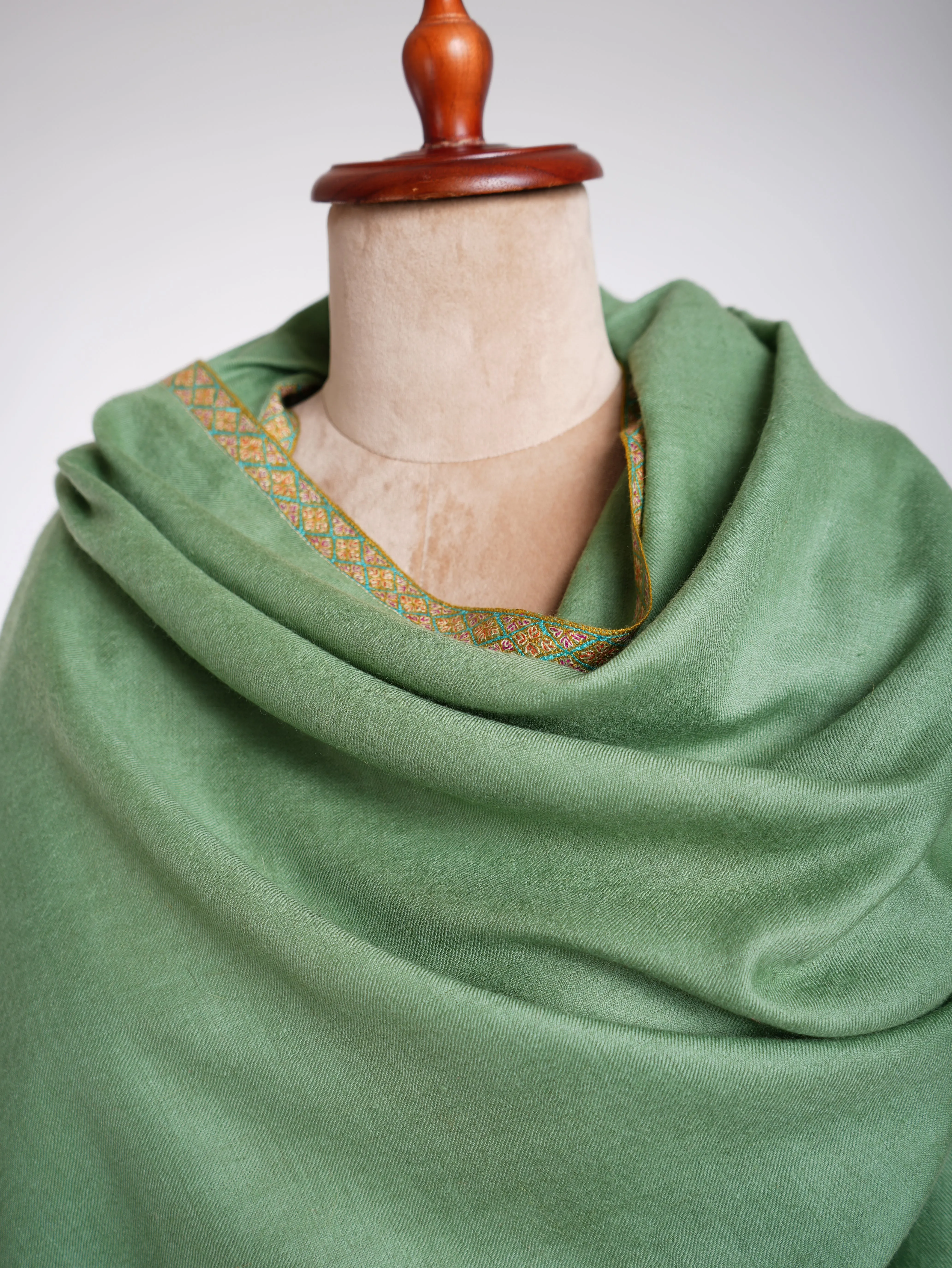 Hashia Kashmiri Embroidery Pashmina Shawl Emerald