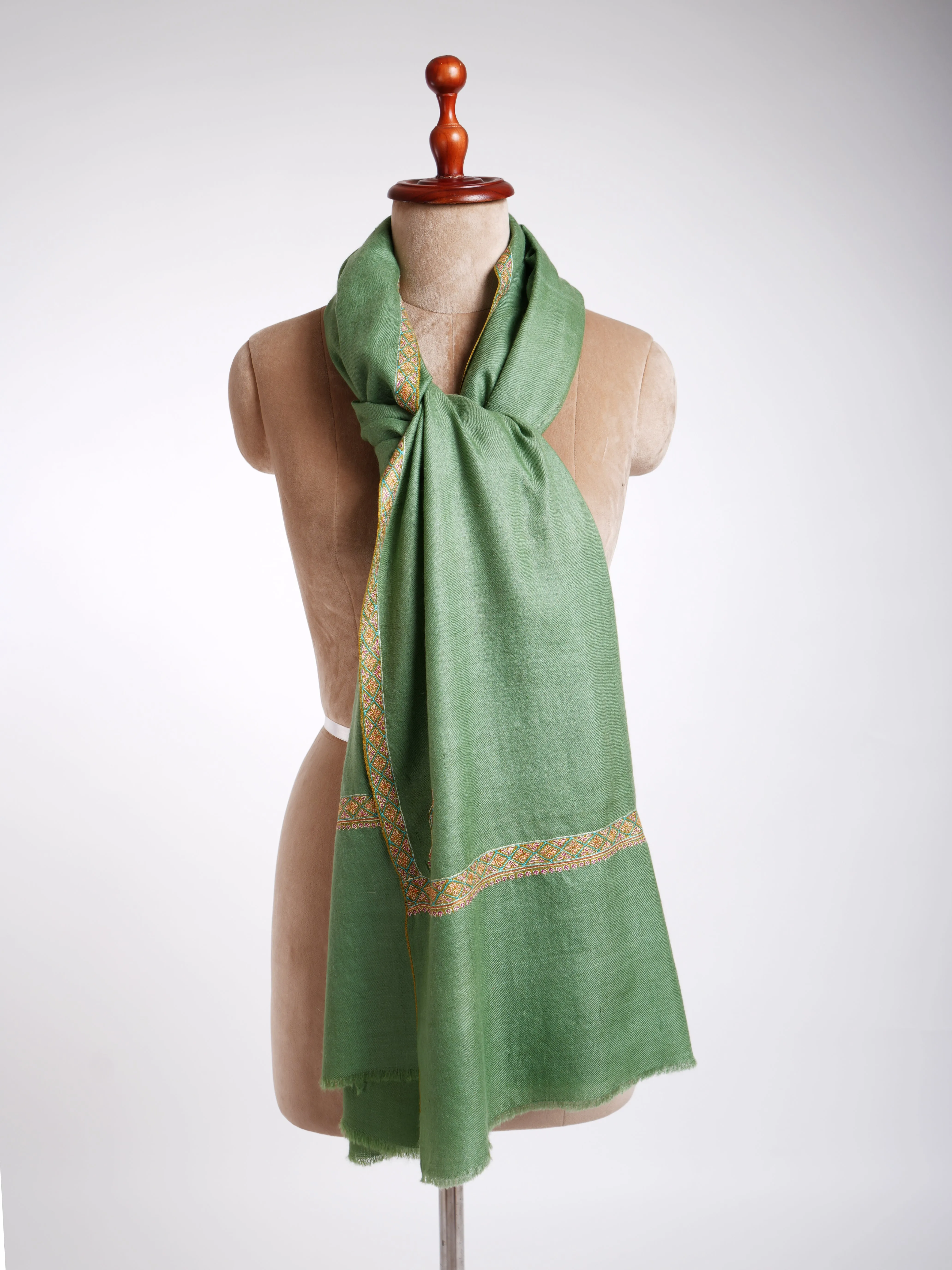 Hashia Kashmiri Embroidery Pashmina Shawl Emerald