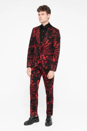 Heron Slim Fit Red Floral Cotton Trousers