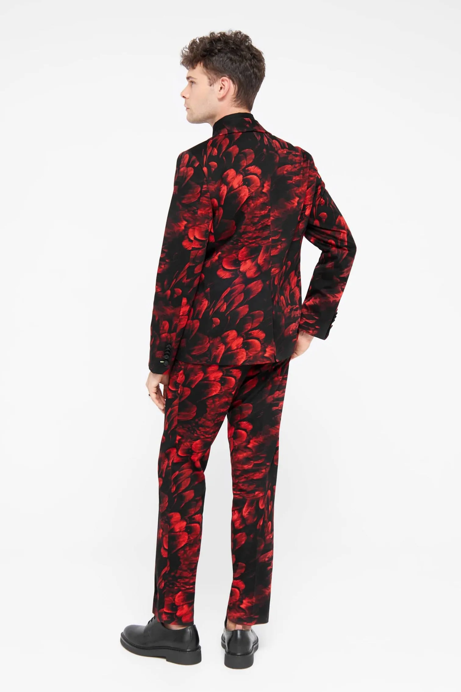 Heron Slim Fit Red Floral Cotton Trousers