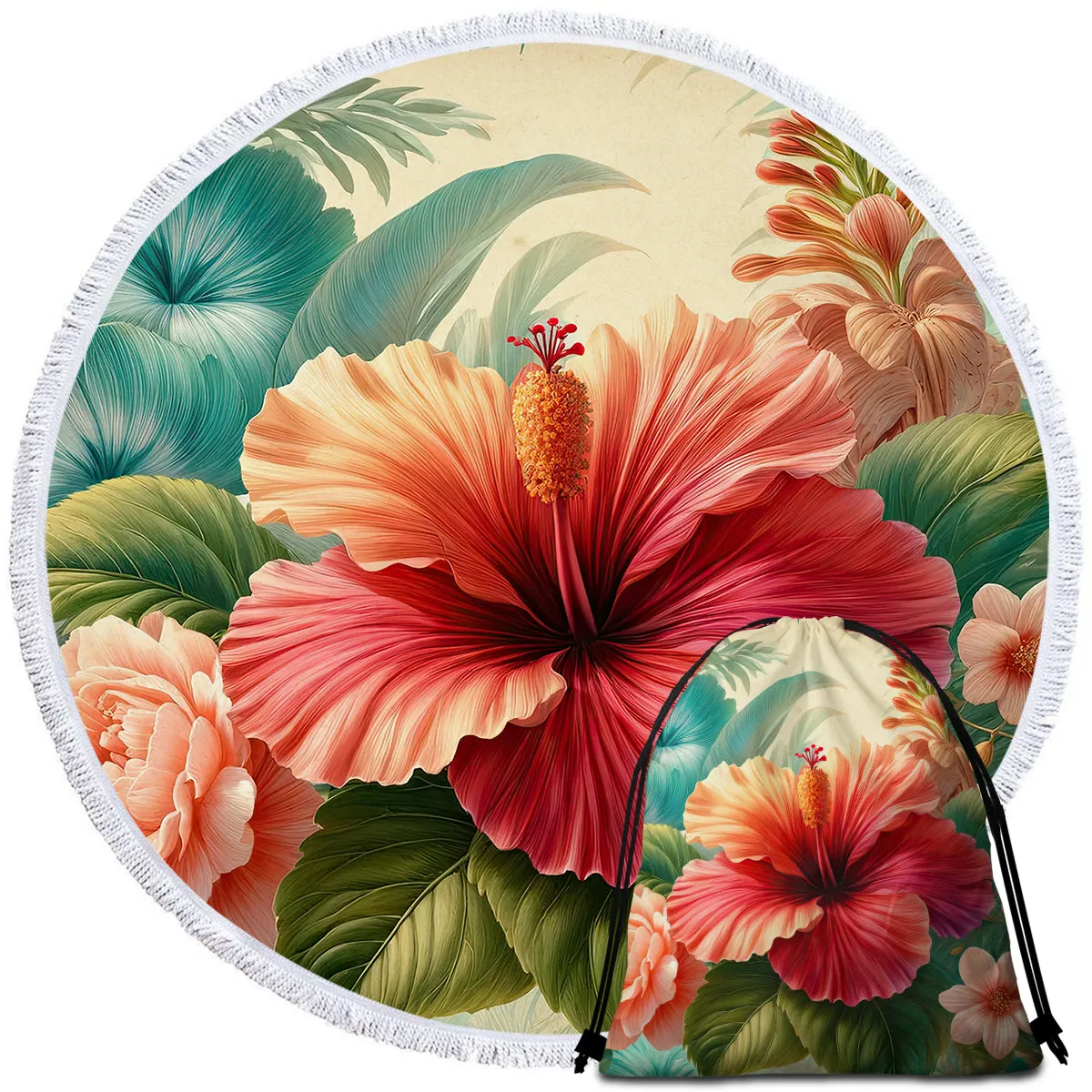 Hibiscus Flower Round Beach Towel