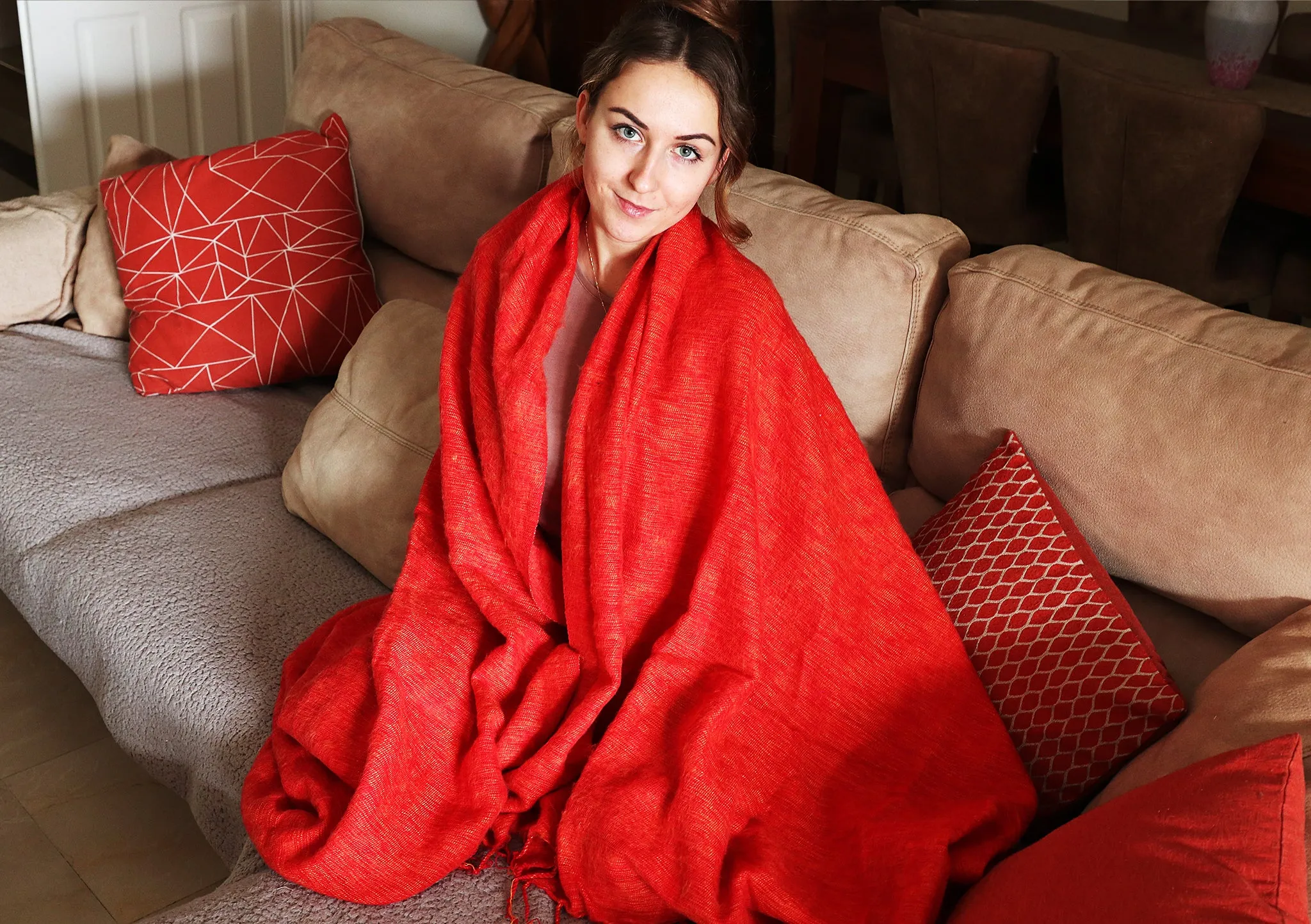 Himalayan Yak Wool Yoga Blanket Shawl Rust Mix Orange