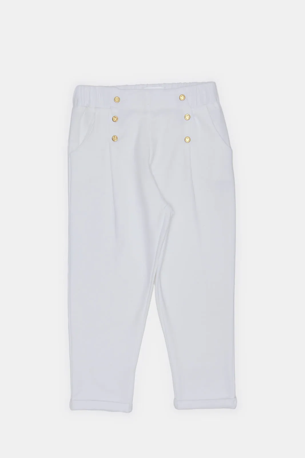 Infant Girls White Knit Solid Trousers