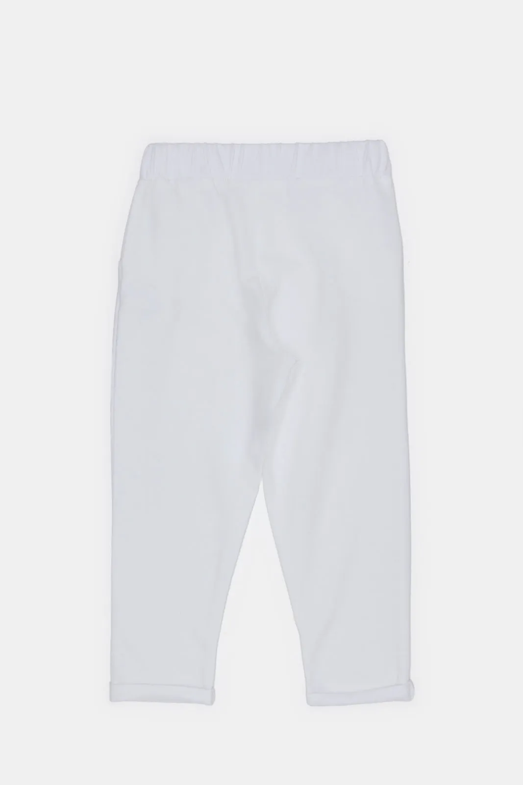 Infant Girls White Knit Solid Trousers