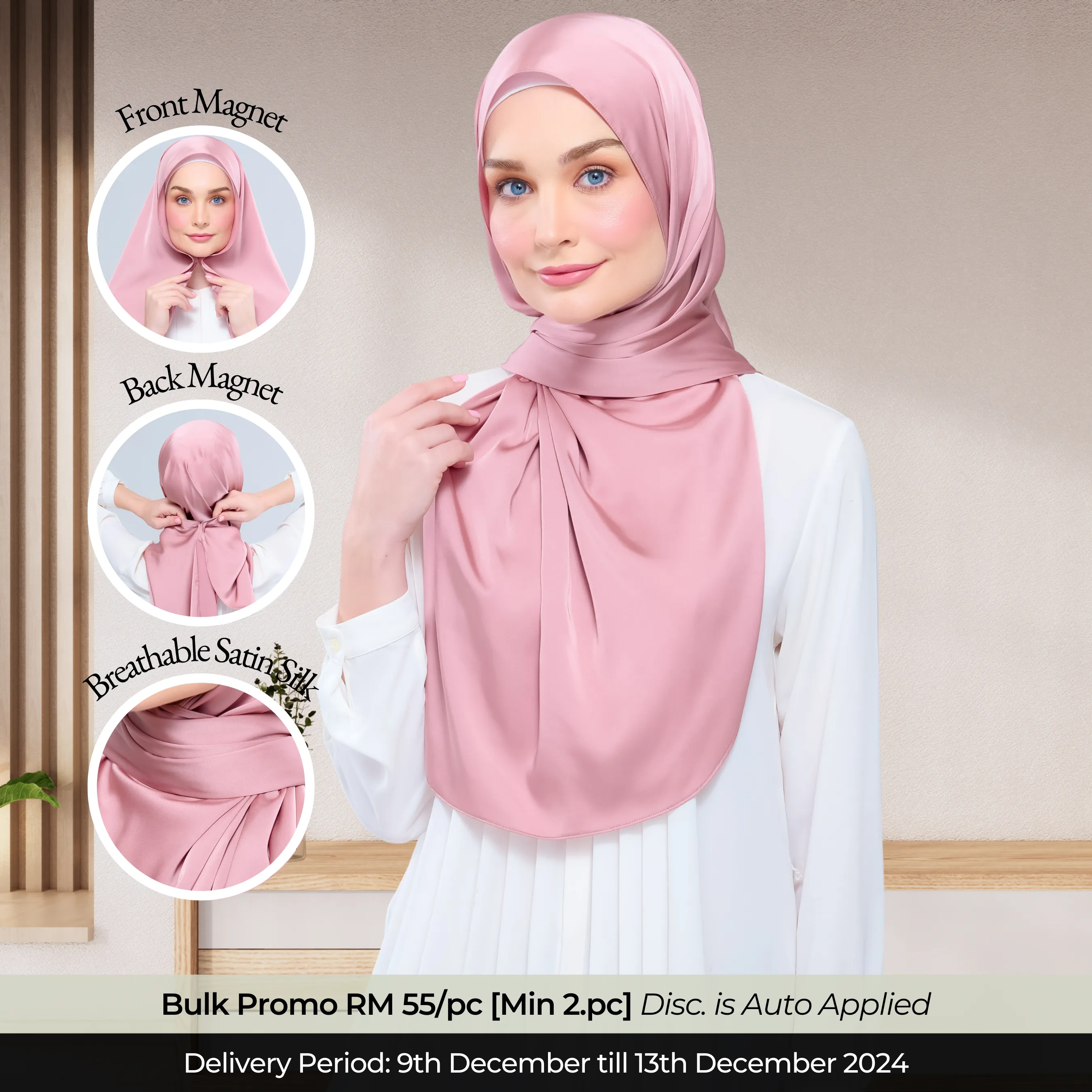 Instant Tag n' Go Shawl  | Satin Silk in Dusty Pink