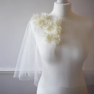 Ivory chiffon flower tulle bridal cape - Emsworth