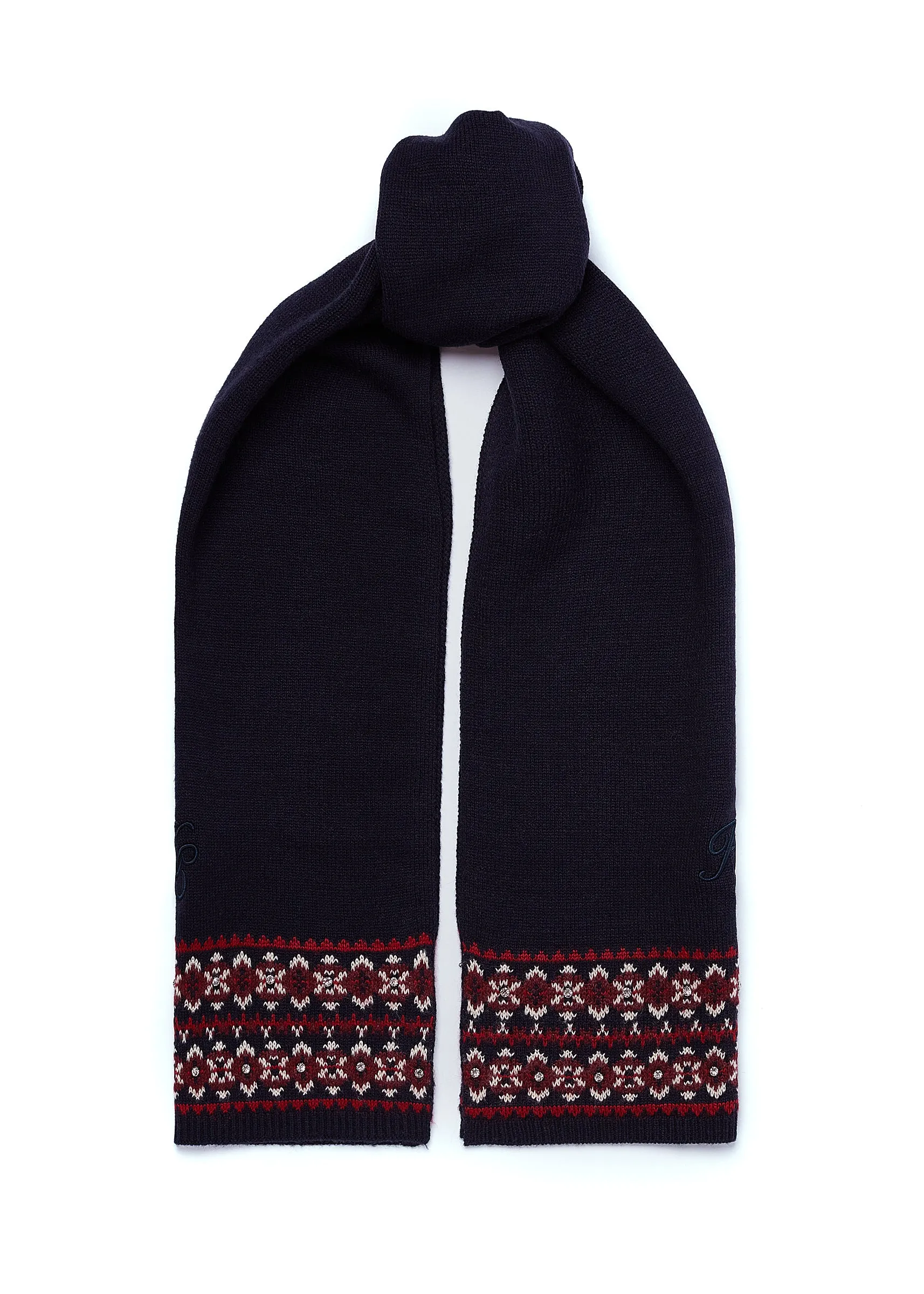 Jennifer Fairisle Bobble Hat & Scarf Set (Ink Navy)