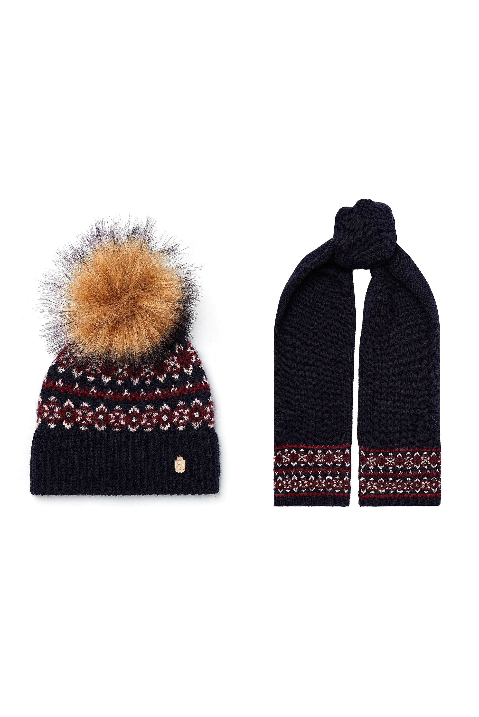 Jennifer Fairisle Bobble Hat & Scarf Set (Ink Navy)