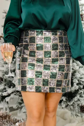 Joyful Checkered Sequin Skirt