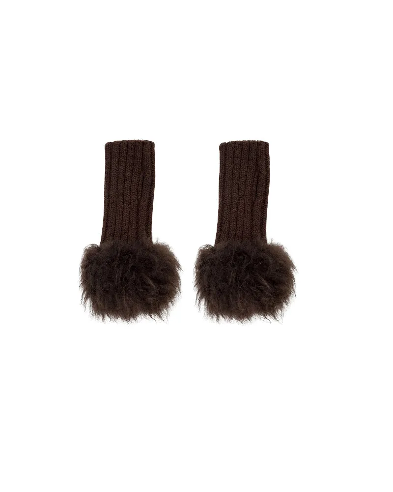 Knitted Wool Fingerless Gloves with Shearling Trim