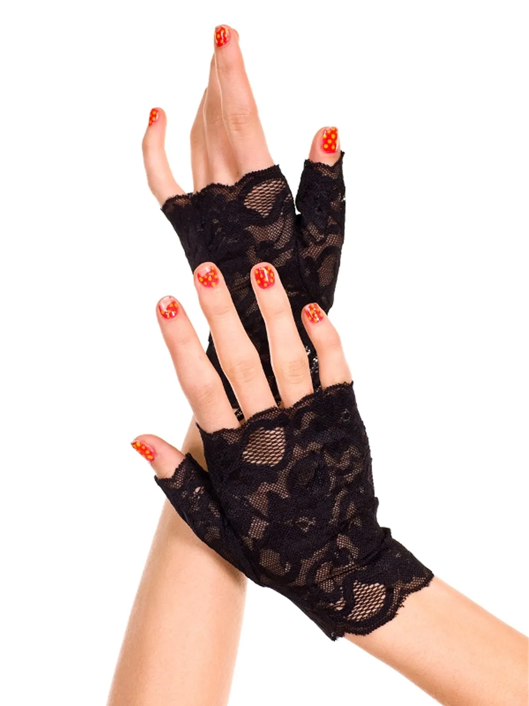 LACE FINGERLESS GLOVES - BLACK