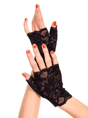 LACE FINGERLESS GLOVES - BLACK