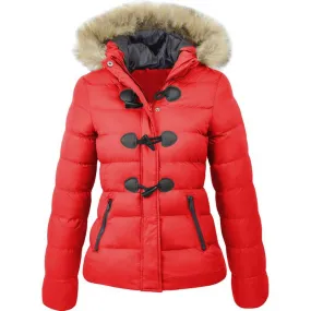 Ladies Slim Fit Horn Button Decor Parka Jacket (5 colors)