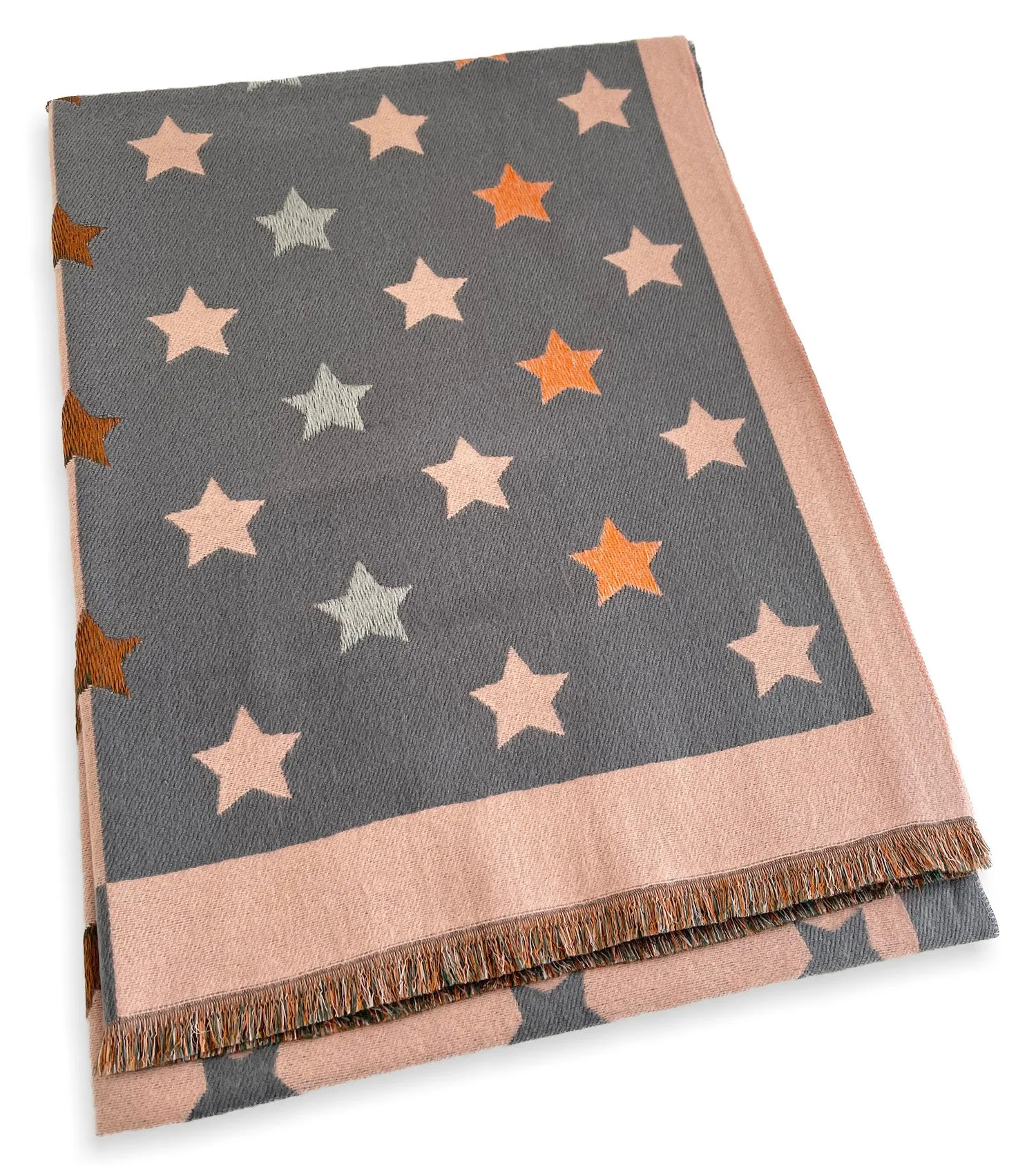 LARGE BLUSH PINK WOOL STAR PRINT REVERSIBLE WINTER SHAWL BLANKET SCARF